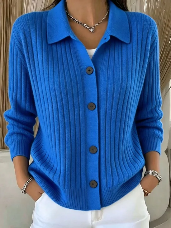 Abstract Stripes Shawl Collar Regular Fit Casual Knit Top