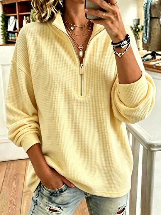 Women Geometric Mock Neck Casual Spring/Fall Long Sleeve Sweatshirt