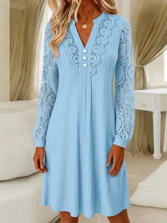 Women Abstract Graphic Long Sleeve V Neck Split Joint Dress Daily Casual Midi Shirt Dress A-Line Spring/Fall Dress