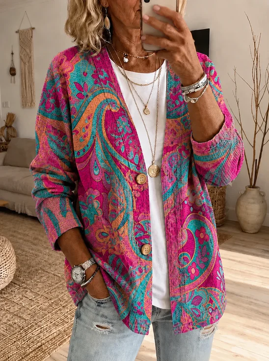 Women Abstract Graphic Printing Long Sleeve Casual Spring/Fall Jacket Outerwear