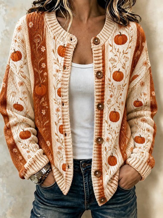 Women Floral Long Sleeve Crew Neck Casual Spring/Fall Cardigan Outerwear