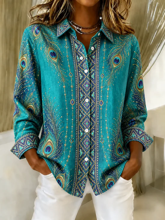 Women Geometric Shirt Collar Long Sleeve Shirt Printing Casual Daily Spring/Fall Top
