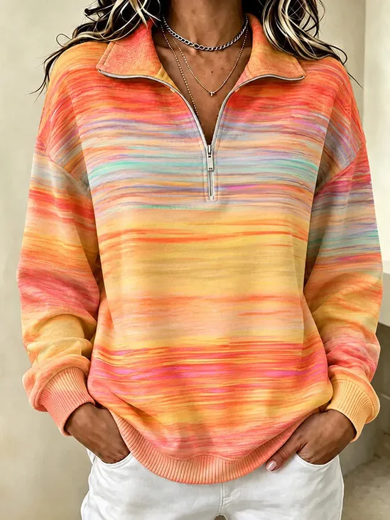 Women Abstract Shawl Collar Printing Casual Spring/Fall Long Sleeve Sweatshirt