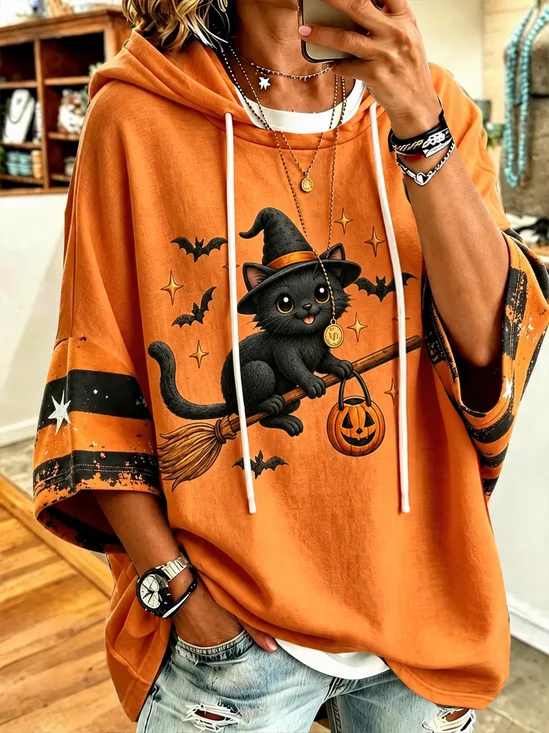 Women Striped Half Sleeve Casual Holiday Spring/Fall Hoodie