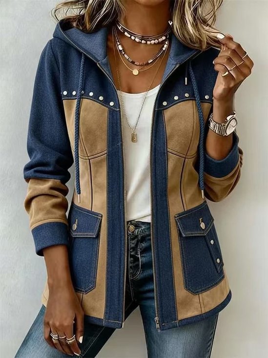 Women Geometric Long Sleeve Hoodie Vintage Spring/Fall Jacket Outerwear