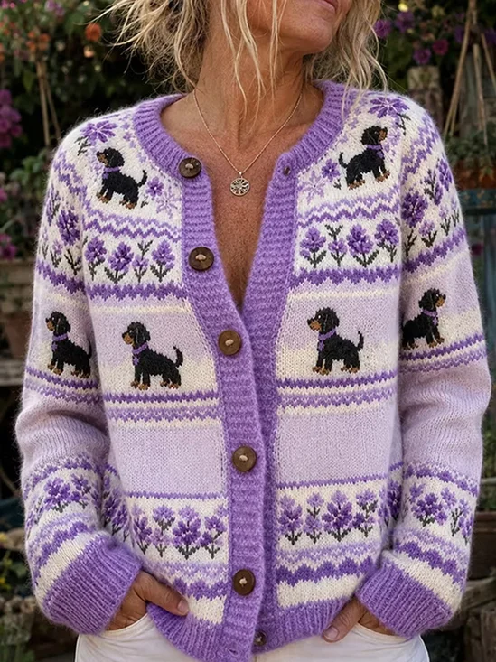Women Floral Long Sleeve Crew Neck Casual Spring/Fall Cardigan Outerwear