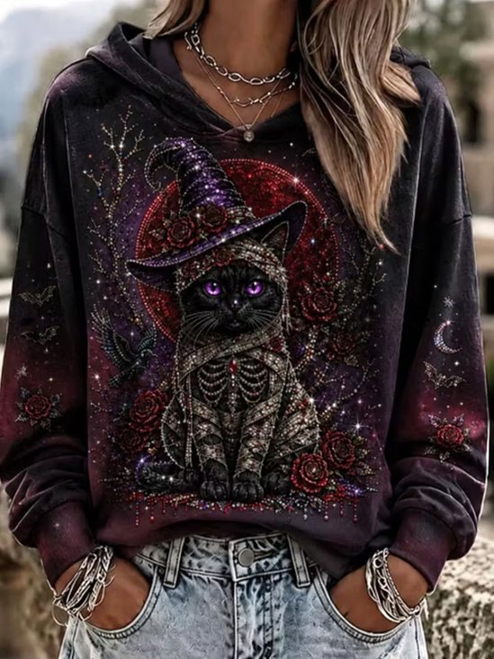 Women Floral Long Sleeve Casual Daily Spring/Fall Hoodie