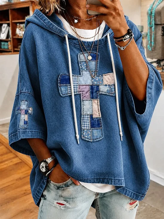 Women Plain Half Sleeve Casual Daily Spring/Fall Hoodie