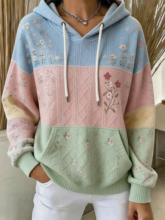 Women Floral Printing Long Sleeve Casual Daily Spring/Fall Hoodie