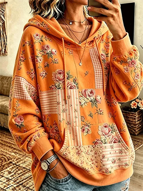 Women Floral Printing Long Sleeve Casual Daily Spring/Fall Hoodie