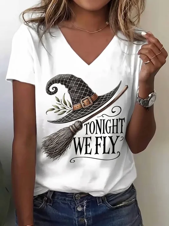 Women Text Letters Short Sleeve Tee T-shirt V Neck Printing Vintage Summer Top