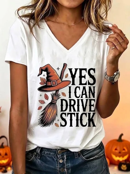 Women Text Letters Short Sleeve Tee T-shirt V Neck Printing Vintage Summer Top