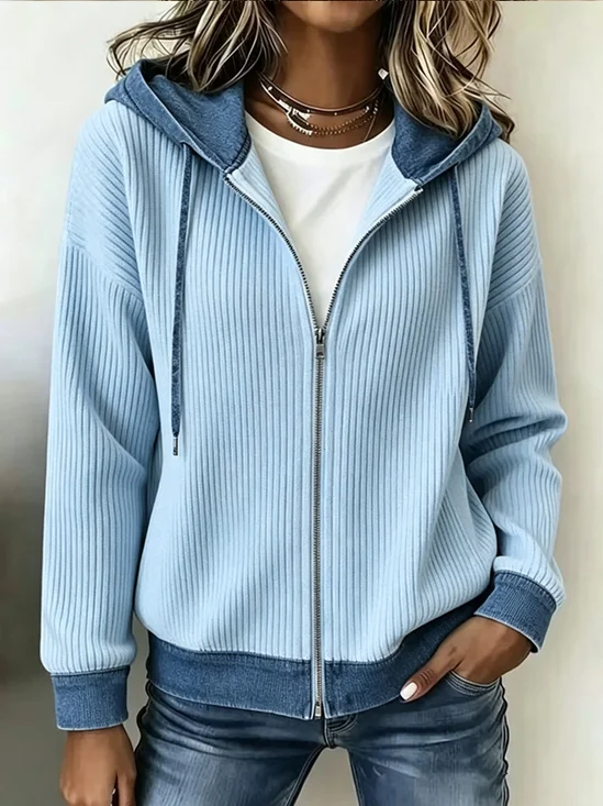 Women Striped Long Sleeve Hoodie Casual Spring/Fall Jacket Outerwear