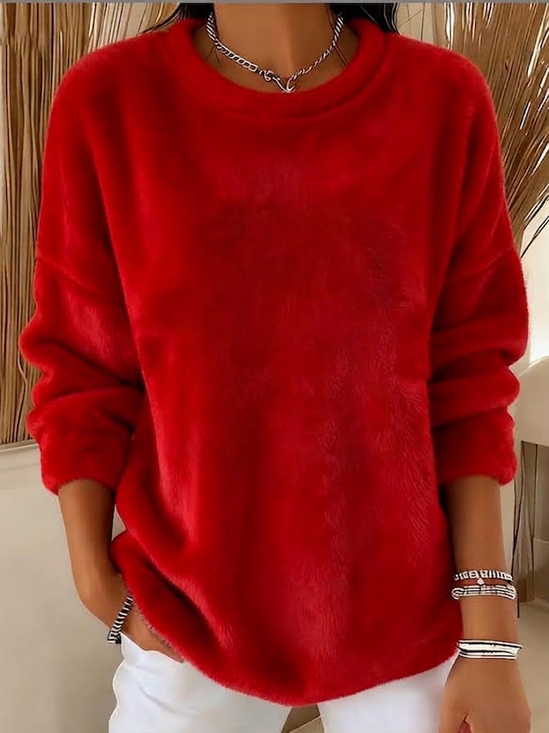Women Plain Crew Neck Vintage Spring/Fall Long Sleeve Sweatshirt