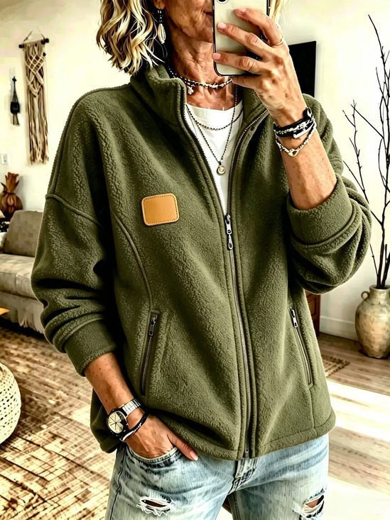 Women Plain Long Sleeve Mock Neck Vintage Spring/Fall Jacket Outerwear