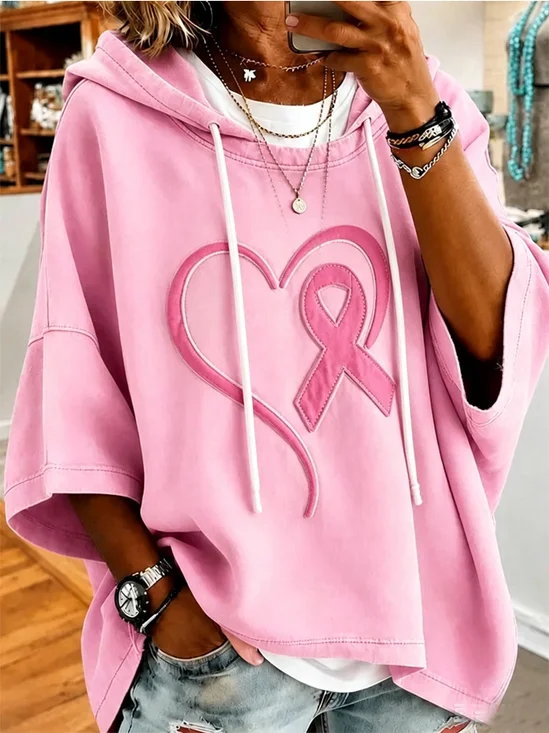 Women Plain Half Sleeve Casual Daily Spring/Fall Hoodie