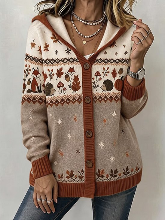 Women Animal Printing Long Sleeve Casual Spring/Fall Jacket Outerwear