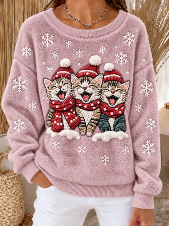 Women Christmas Snowman Crew Neck Casual Spring/Fall Long Sleeve Sweatshirt