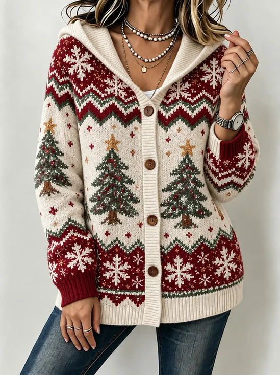Women Geometric Long Sleeve Hoodie Vintage Spring/Fall Cardigan Outerwear