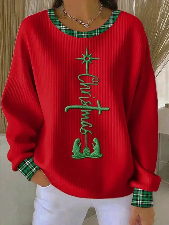 Women Color Block Crew Neck Casual Spring/Fall Long Sleeve Sweatshirt