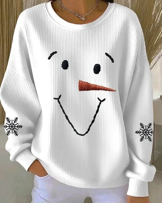 Women Christmas Snowman Crew Neck Printing Casual Spring/Fall Long Sleeve Sweatshirt