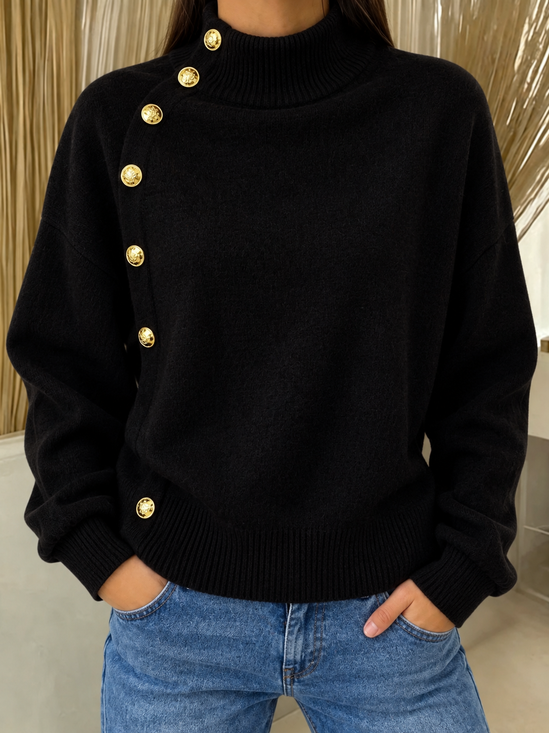 Women Plain Casual Long Sleeve Turtleneck Spring/Fall Sweater
