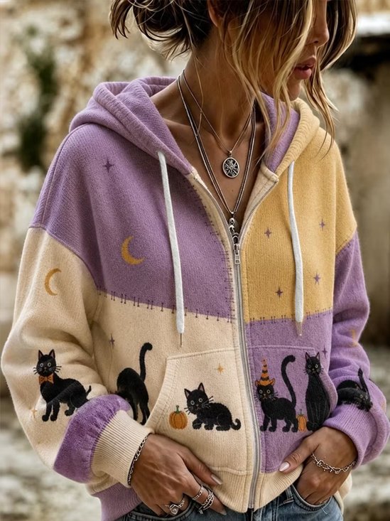 Women Color Block Long Sleeve Casual Holiday Spring/Fall Hoodie