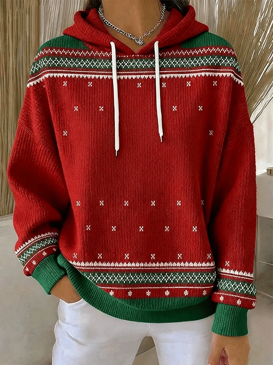 Women Geometric Long Sleeve Casual Daily Spring/Fall Hoodie