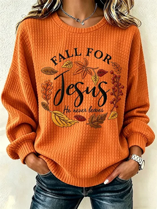 Women Maple Leaf Crew Neck Printing Casual Spring/Fall Long Sleeve Sweatshirt