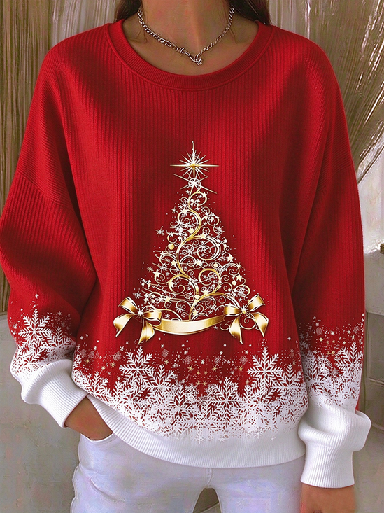Women Christmas Crew Neck Printing Casual Spring/Fall Long Sleeve Sweatshirt