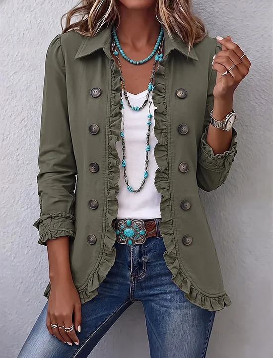 Women Plain Peplum Long Sleeve Shawl Collar Vintage Spring/Fall Jacket Outerwear
