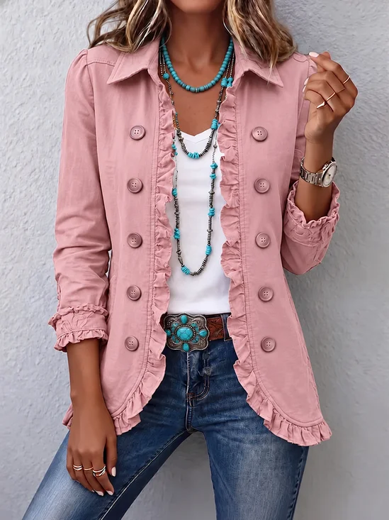 Women Plain Peplum Long Sleeve Shawl Collar Vintage Spring/Fall Jacket Outerwear