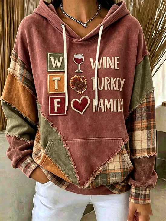 Women Turkey Printing Long Sleeve Casual Daily Spring/Fall Hoodie