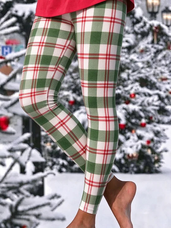 Women Plaid Casual All Season Printing Long Leggings Trousers