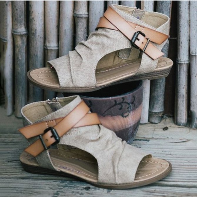 Women Plus Size Denim Cloth Adjustable Buckle Sandals