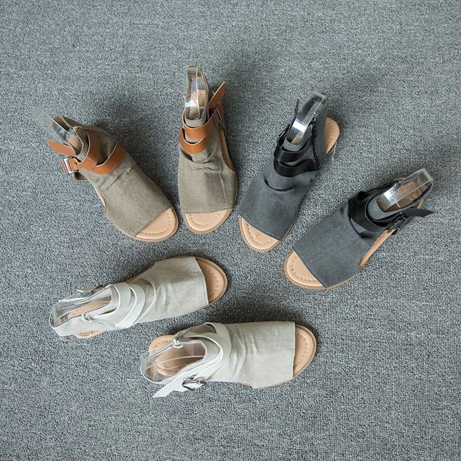 Women Plus Size Denim Cloth Adjustable Buckle Sandals