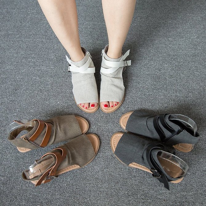 Women Plus Size Denim Cloth Adjustable Buckle Sandals