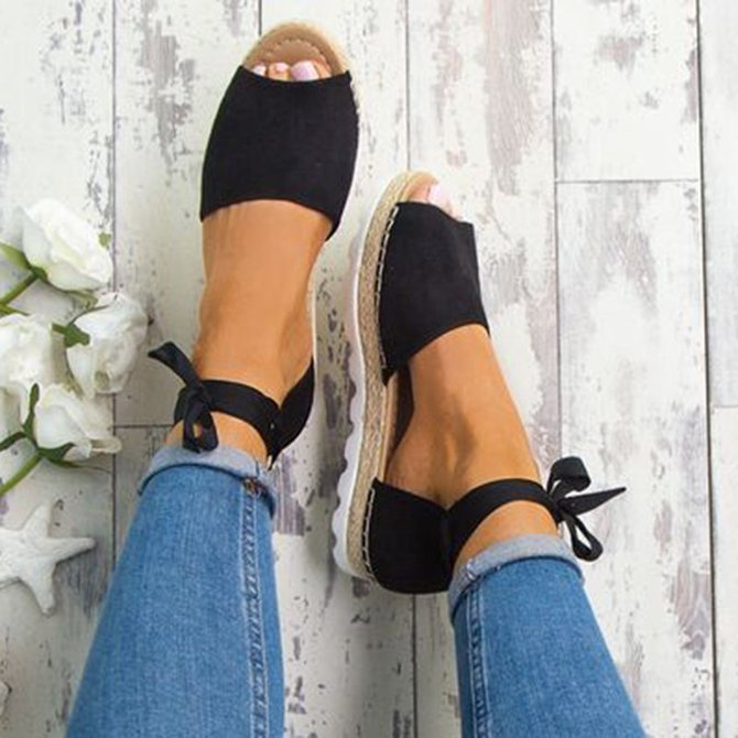 Plus Size Espadrilles Sandals Peep Toe Lace Up Summer Platform Sandals ...
