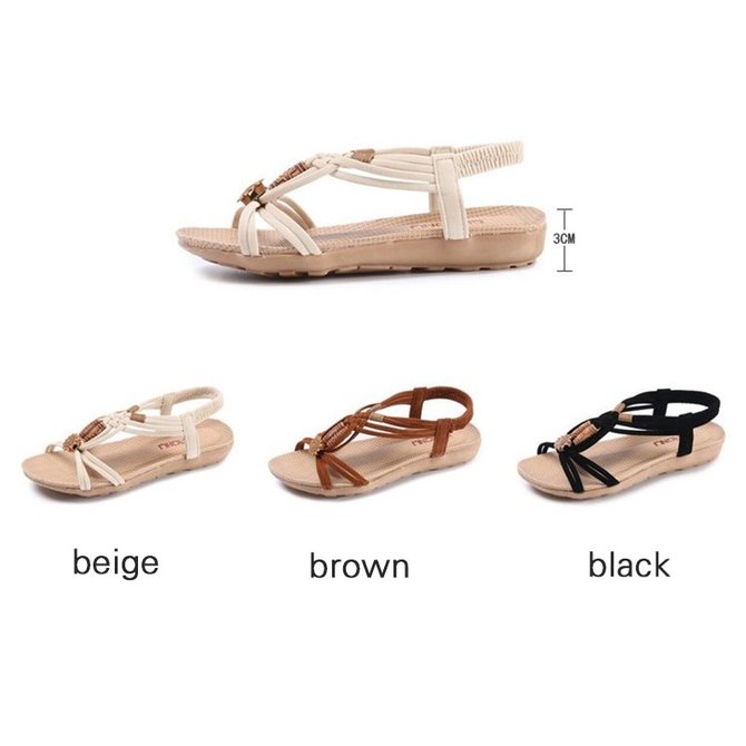 JFN  Flower Bead Knitting Slip On Flat Beach Outdoor Sandals