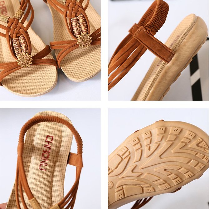 JFN  Flower Bead Knitting Slip On Flat Beach Outdoor Sandals