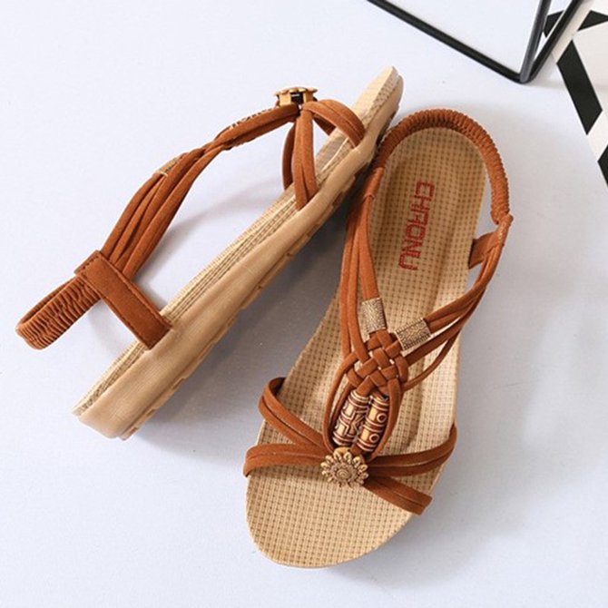JFN  Flower Bead Knitting Slip On Flat Beach Outdoor Sandals