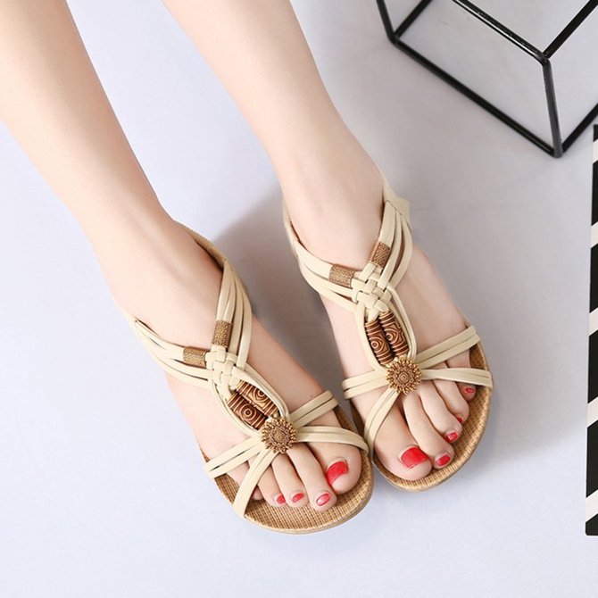 JFN  Flower Bead Knitting Slip On Flat Beach Outdoor Sandals