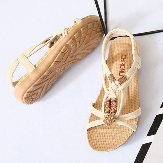 JFN  Flower Bead Knitting Slip On Flat Beach Outdoor Sandals