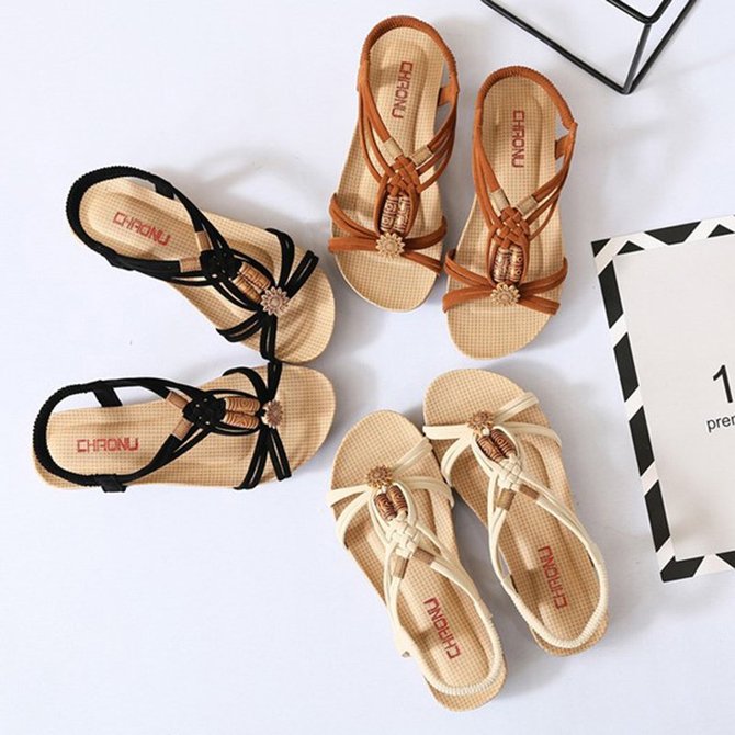 JFN  Flower Bead Knitting Slip On Flat Beach Outdoor Sandals