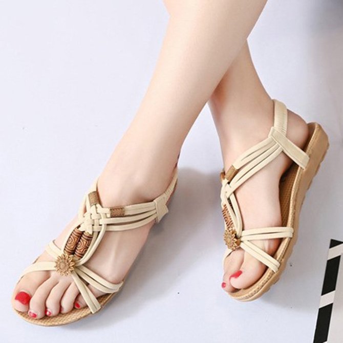 JFN  Flower Bead Knitting Slip On Flat Beach Outdoor Sandals