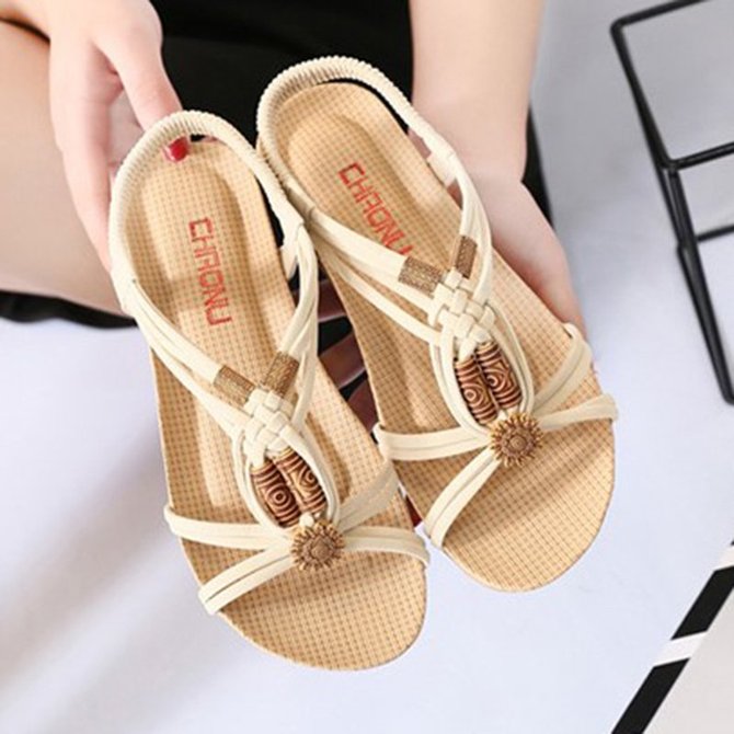 JFN  Flower Bead Knitting Slip On Flat Beach Outdoor Sandals