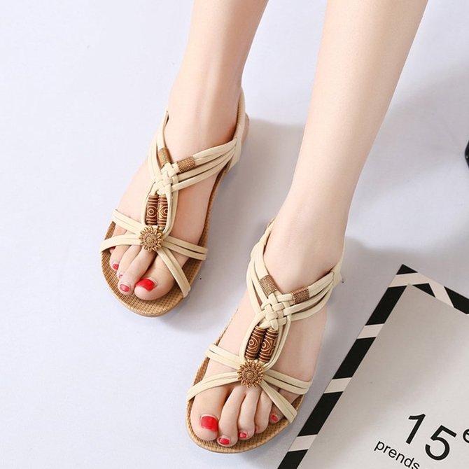 JFN  Flower Bead Knitting Slip On Flat Beach Outdoor Sandals