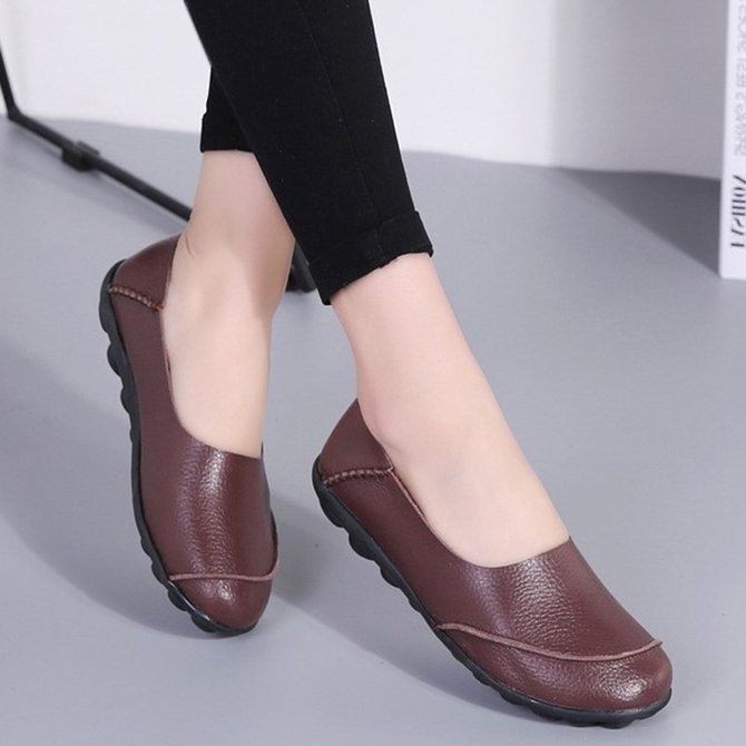Slip On Leather Daily Casual Flats