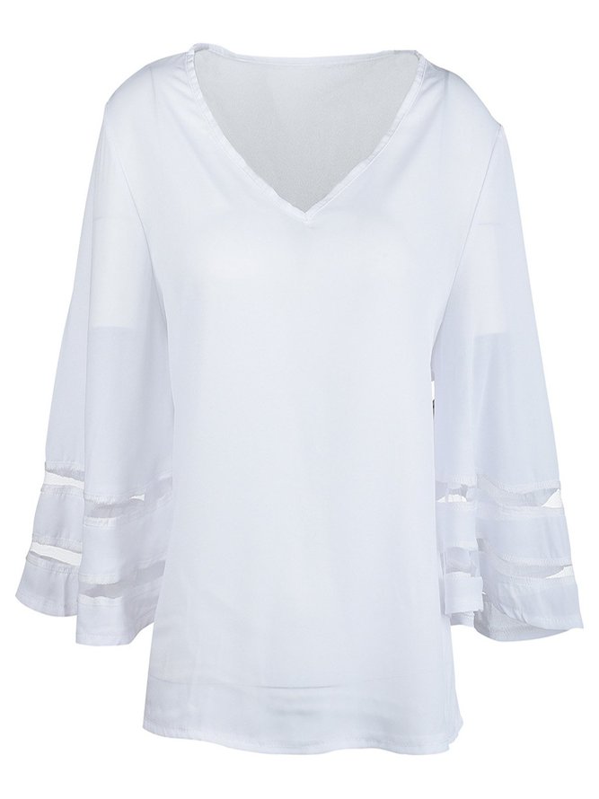 White V neck Plain Balloon Sleeve T-Shirt | justfashionnow