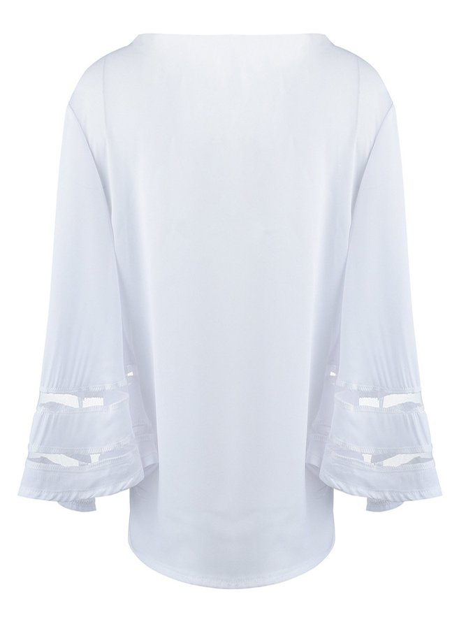 white woven balloon sleeve shirt